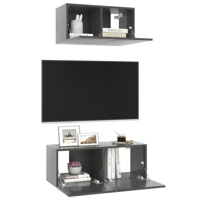 2 Piece TV Cabinet Set High Gloss Grey Engineered Wood Payday Deals