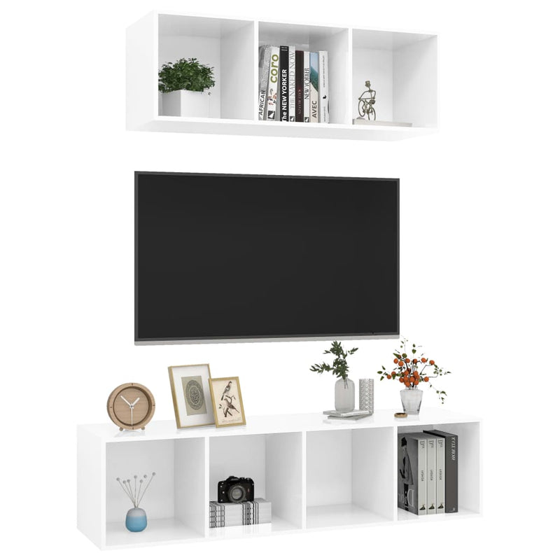 2 Piece TV Cabinet Set High Gloss White Engineered Wood Payday Deals