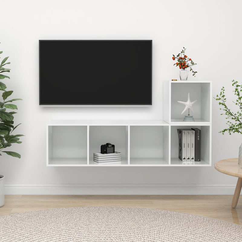 2 Piece TV Cabinet Set High Gloss White Engineered Wood Payday Deals