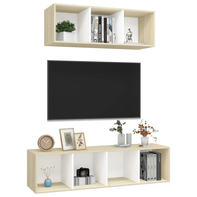 2 Piece TV Cabinet Set White and Sonoma Oak Engineered Wood Payday Deals