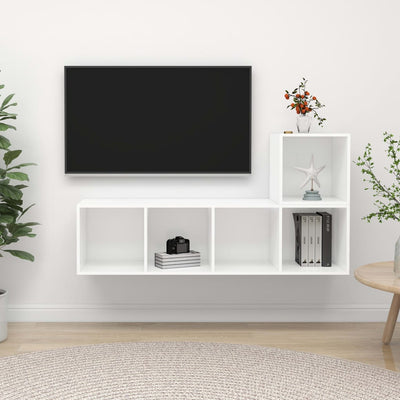 2 Piece TV Cabinet Set White Engineered Wood