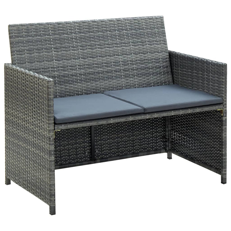 2 Seater Garden Sofa with Cushions Grey Poly Rattan Payday Deals