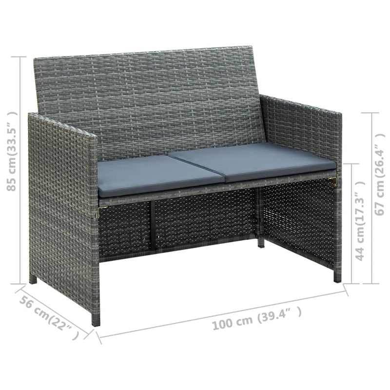 2 Seater Garden Sofa with Cushions Grey Poly Rattan Payday Deals