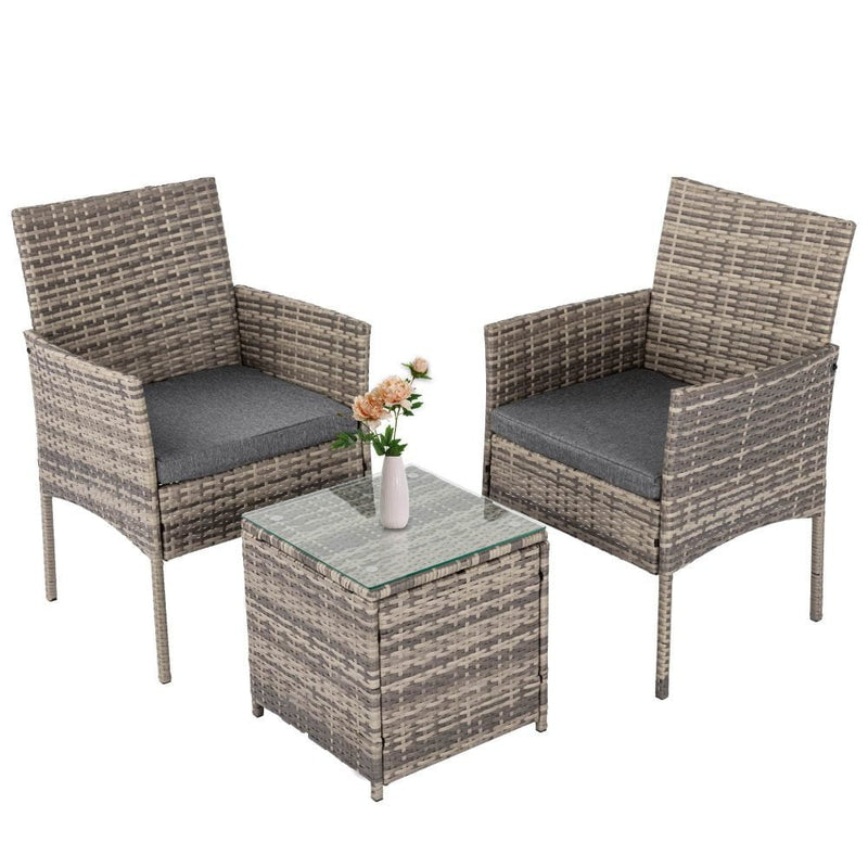 2 Seater PE Rattan Outdoor Furniture Chat Set- Mixed Grey Payday Deals