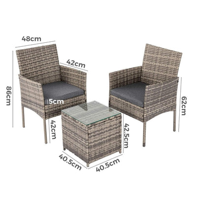 2 Seater PE Rattan Outdoor Furniture Chat Set- Mixed Grey Payday Deals