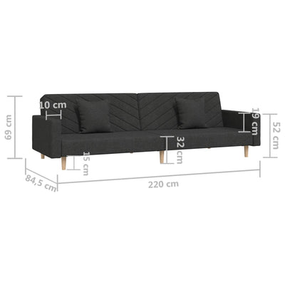 2-Seater Sofa Bed with Two Pillows Black Fabric Payday Deals
