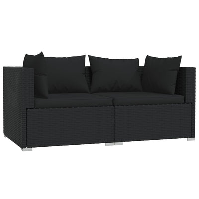 2-Seater Sofa with Cushions Black Poly Rattan Payday Deals