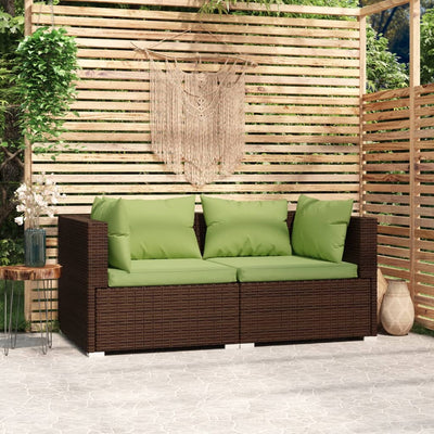 2-Seater Sofa with Cushions Brown Poly Rattan Payday Deals