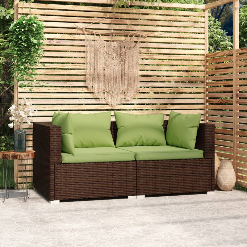 2-Seater Sofa with Cushions Brown Poly Rattan Payday Deals