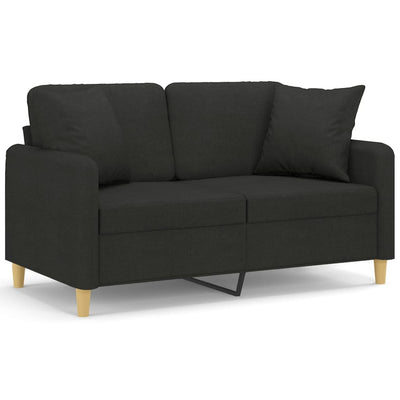 2-Seater Sofa with Throw Pillows Black 120 cm Fabric Payday Deals