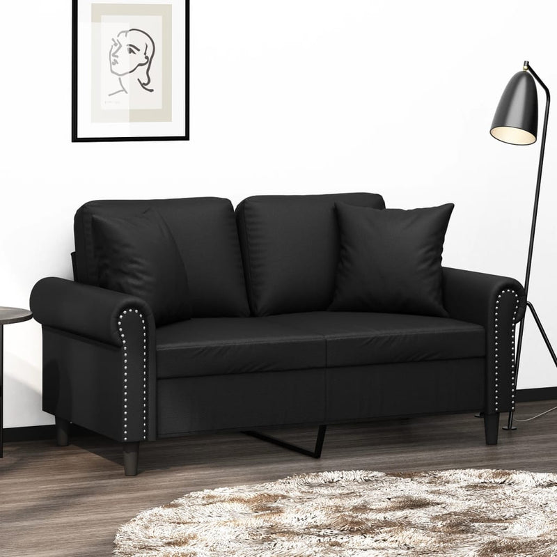 2-Seater Sofa with Throw Pillows Black 120 cm Faux Leather Payday Deals