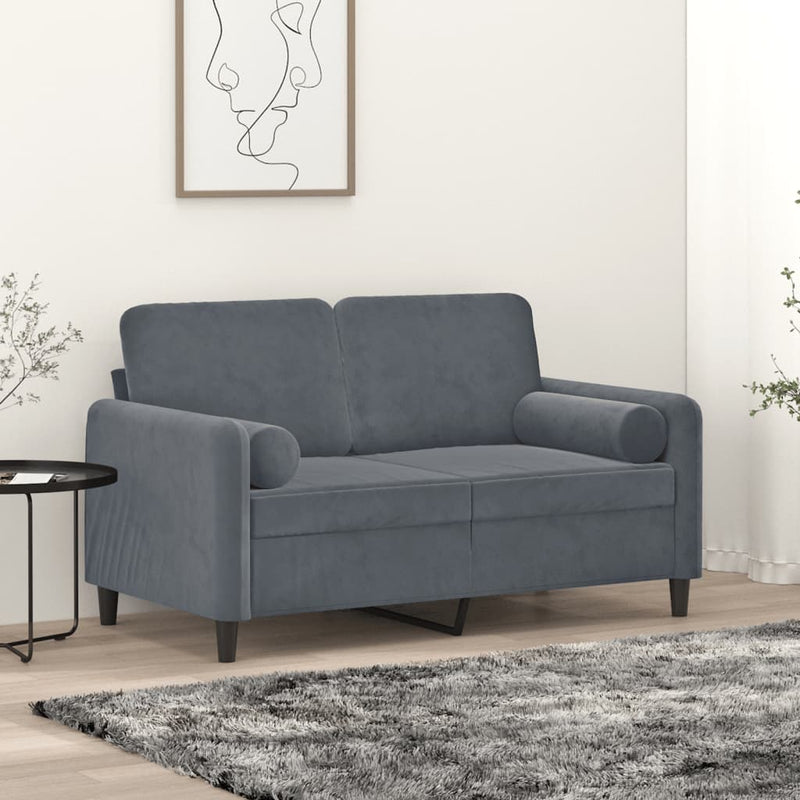 2-Seater Sofa with Throw Pillows Dark Grey 120 cm Velvet Payday Deals