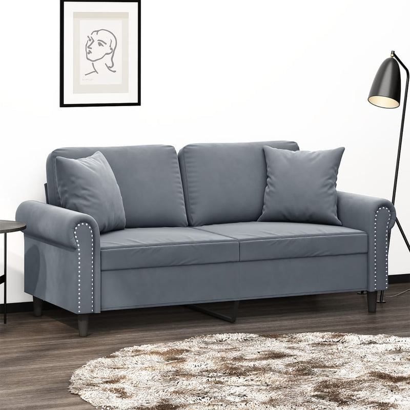 2-Seater Sofa with Throw Pillows Dark Grey 140 cm Velvet Payday Deals