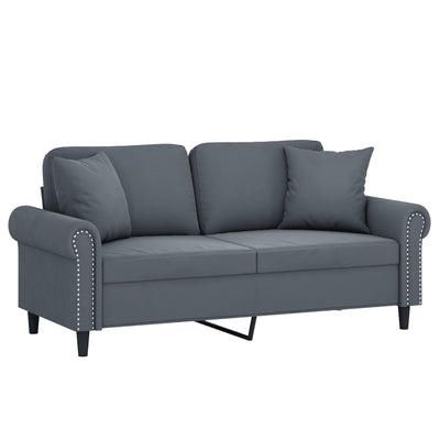 2-Seater Sofa with Throw Pillows Dark Grey 140 cm Velvet Payday Deals