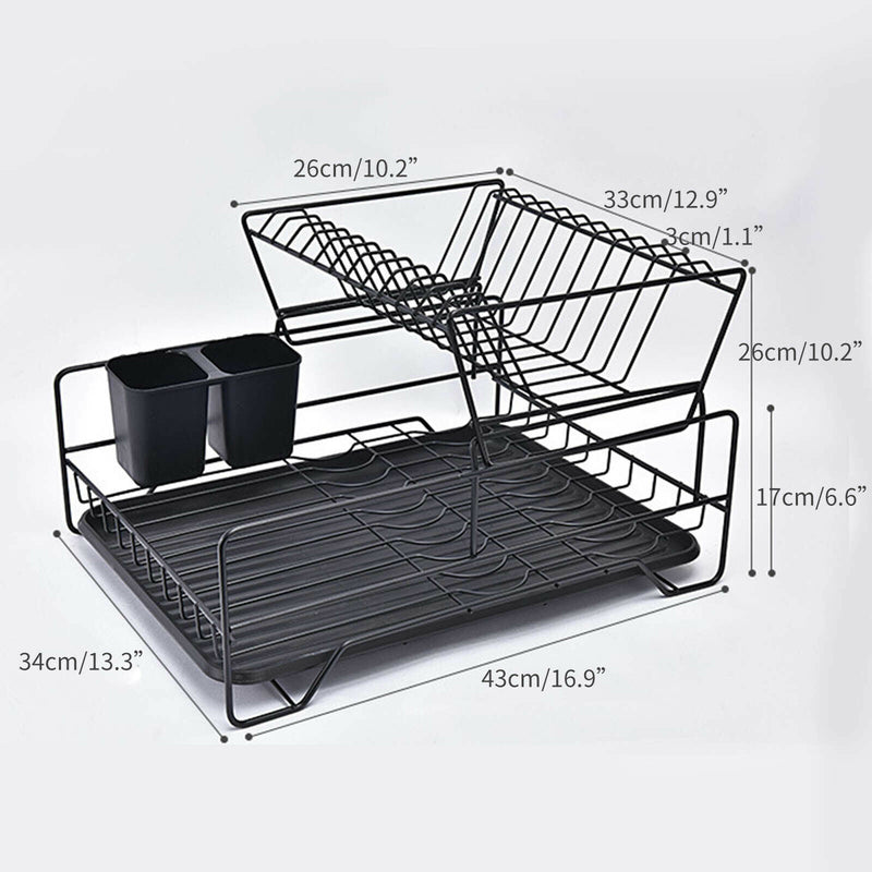 2 Tier Dish Drainer with Cutlery Holder Black Payday Deals