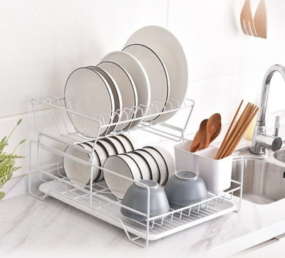 2 Tier Dish Drainer with Cutlery Holder Black Payday Deals