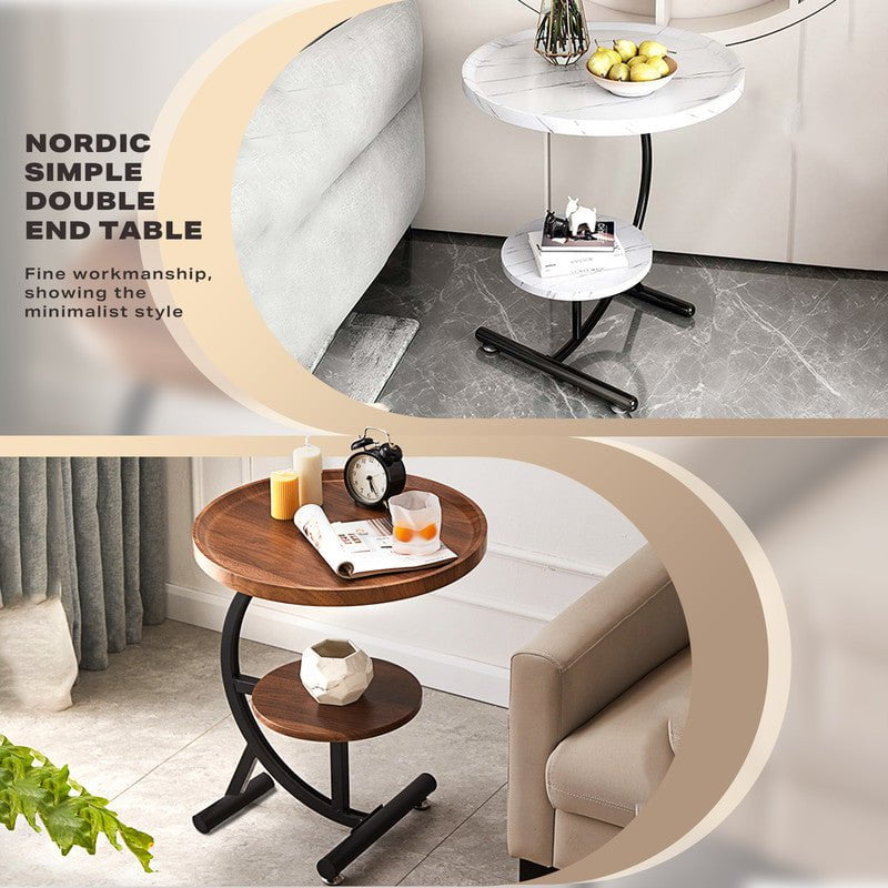 2 Tier End Table Sofa Side End Table Round Nightstand with Sturdy Metal Frame Payday Deals