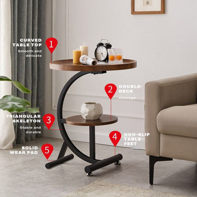 2 Tier End Table Sofa Side End Table Round Nightstand with Sturdy Metal Frame Payday Deals