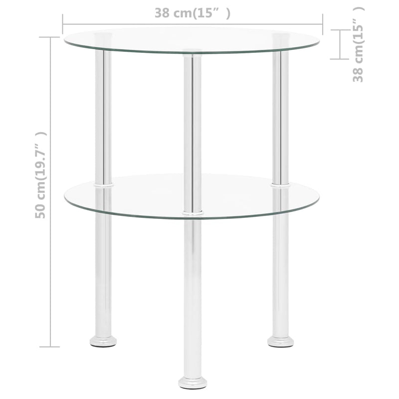 2-Tier Side Table Transparent 38 cm Tempered Glass Payday Deals