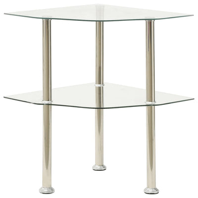 2-Tier Side Table Transparent 38x38x50 cm Tempered Glass Payday Deals