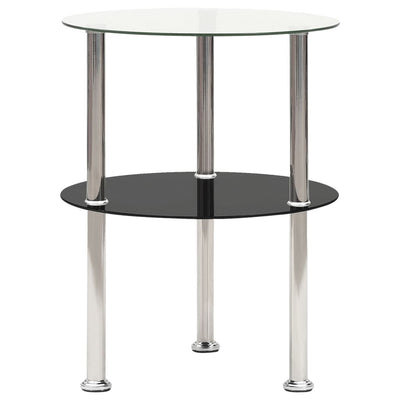 2-Tier Side Table Transparent & Black 38 cm Tempered Glass Payday Deals