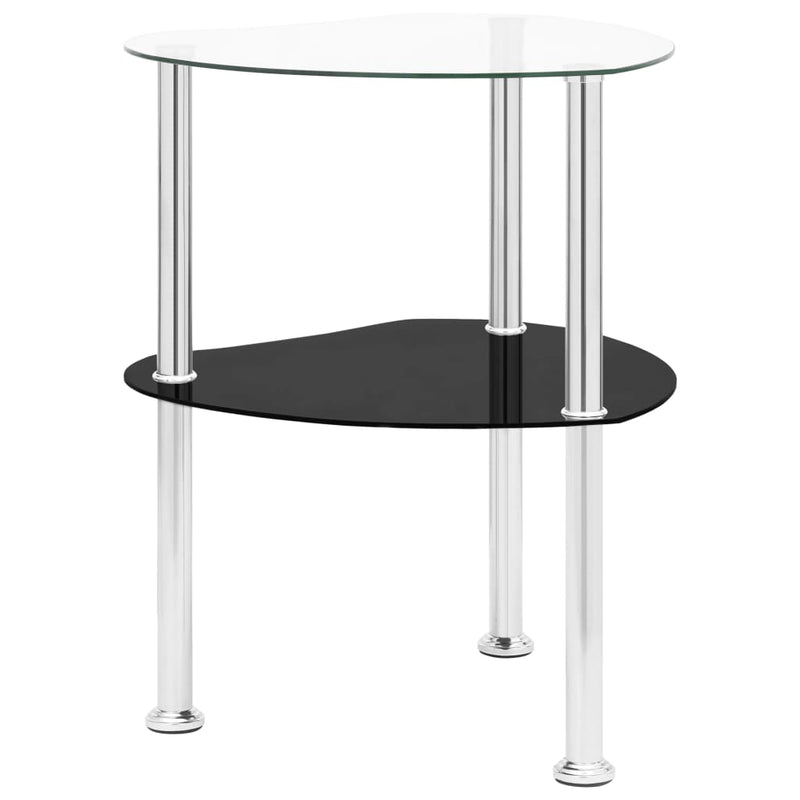 2-Tier Side Table Transparent & Black 38x38x50cm Tempered Glass Payday Deals