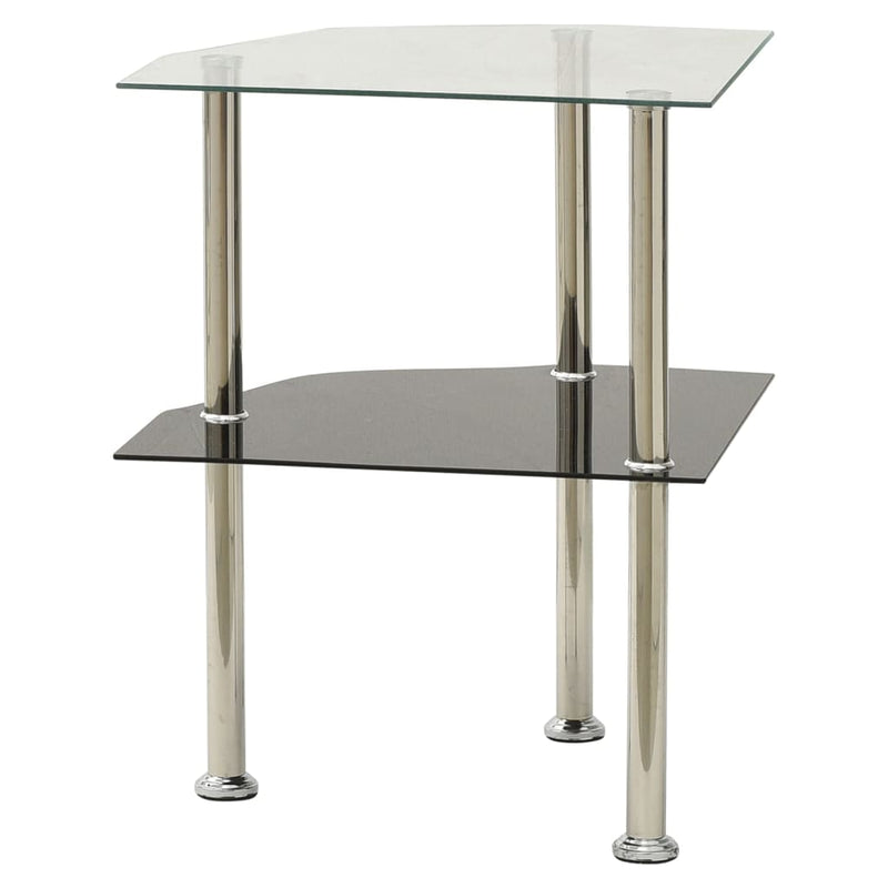 2-Tier Side Table Transparent & Black 38x38x50cm Tempered Glass Payday Deals