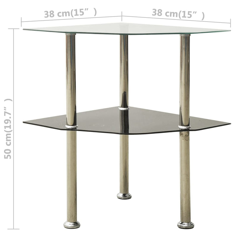 2-Tier Side Table Transparent & Black 38x38x50cm Tempered Glass Payday Deals