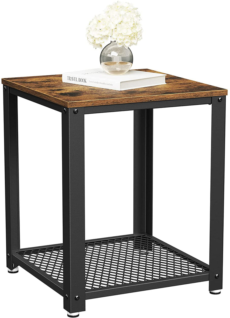 2-Tier Side Table with Storage Shelf with Metal Frame, Rustic Brown Payday Deals