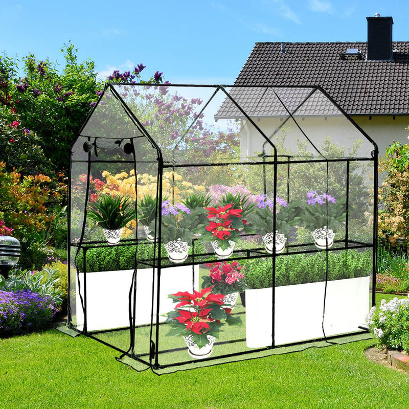 2 Tier Walk In Greenhouse Garden Shed PVC Cover Film Tunnel Green House Plant Payday Deals