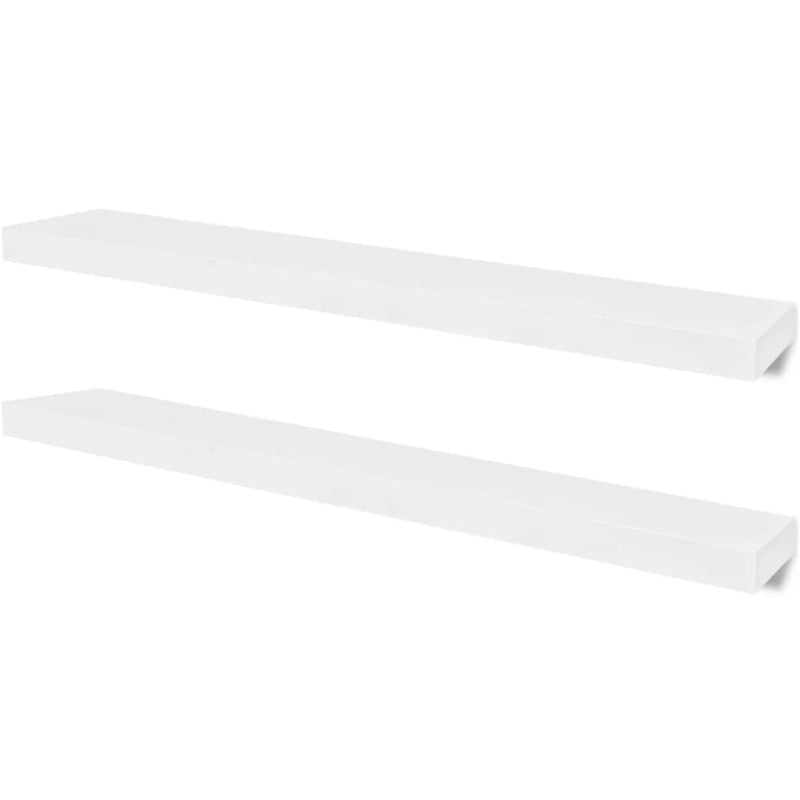 2 White MDF Floating Wall Display Shelves Book/DVD Storage Payday Deals