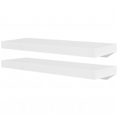 2 White MDF Floating Wall Display Shelves Book/DVD Storage Payday Deals