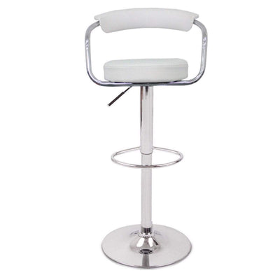 2X White Bar Stools Faux Leather High Back Adjustable Crome Base Gas Lift Swivel Chairs Payday Deals