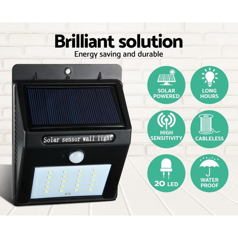 20 LED Solar Powered Wall Motion Sensor Light Outdoor Garden Security Lamp