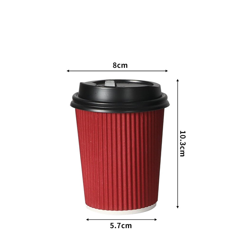 200 Pcs 8oz Disposable Takeaway Coffee Paper Cups Triple Wall Take Away w Lids Payday Deals