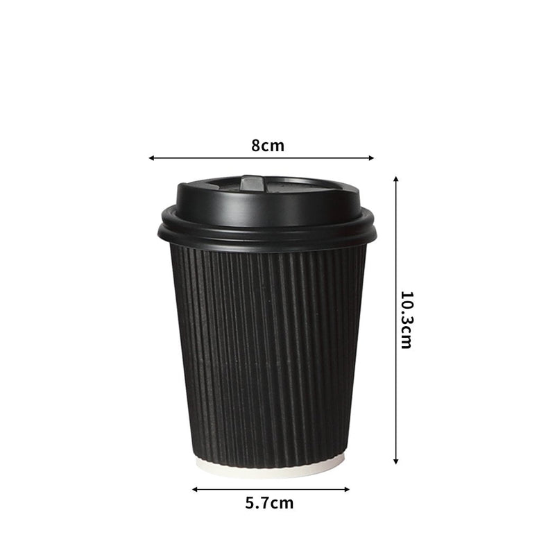 200 Pcs 8oz Disposable Takeaway Coffee Paper Cups Triple Wall Take Away w Lids Payday Deals