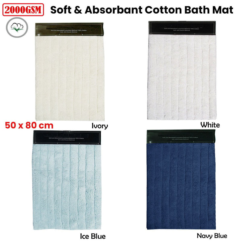 2000GSM Soft & Absorbant 100% Cotton Bath Mat 50 x 80cm White Payday Deals