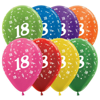 18th Birthday Assorted Bright Coloured Metallic Latex Balloons 25 Pack
