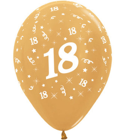 18th Birthday Gold Metallic Latex Balloons 25 Pack