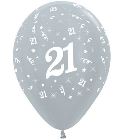 21st Pearl Satin Silver Latex Balloons 25 Pack