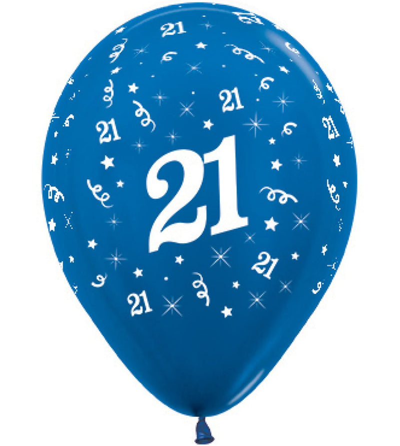 21st Metallic Blue Latex Balloons 25 Pack