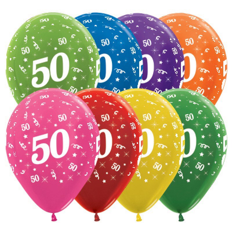 50th Birthday Assorted Bright Coloured Metallic Latex Balloons 25 Pack