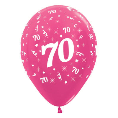 70th Birthday Metallic Fuchsia Latex Balloons 25 Pack