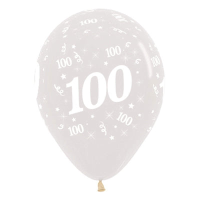 100th Birthday Crystal Clear Latex Balloons 25 pack
