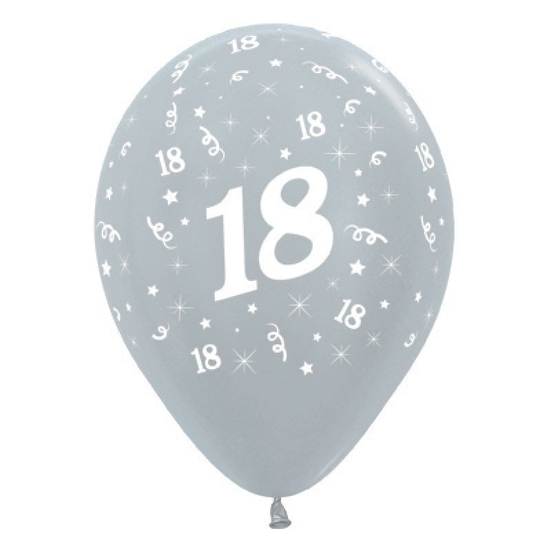 18th Birthday Silver Metallic Balloons 6 Pack