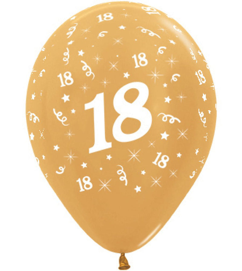 18th Birthday Gold Metallic Latex Balloons 6 Pack
