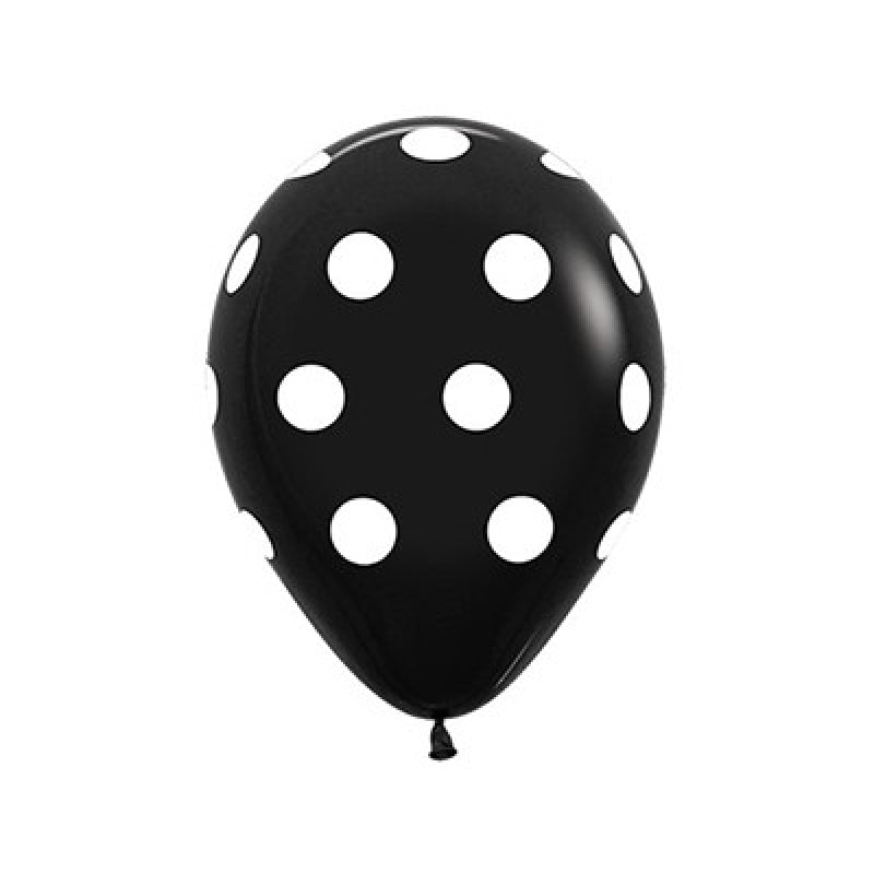 Fashion Black with White Polka Dots Latex Balloons 12 Pack