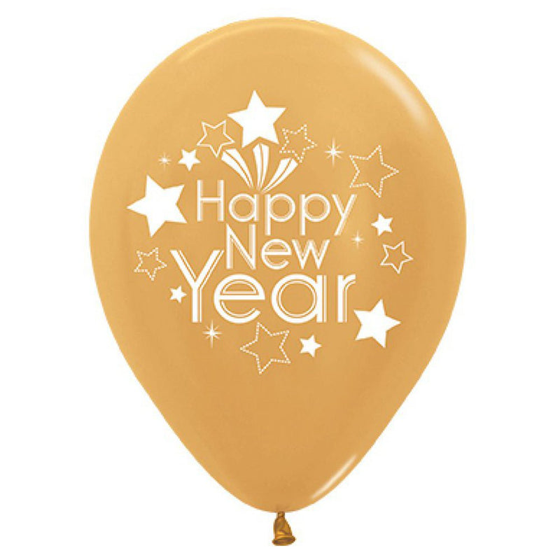 Happy New Year Metallic Gold Latex Balloons 6 Pack