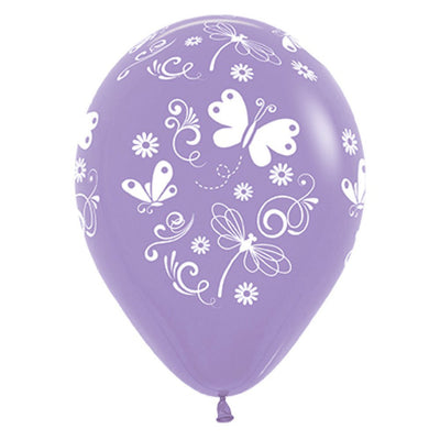 Butterflies And Dragonflies Fashion Lilac Latex Balloons 25 Pack