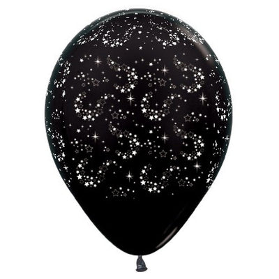 Sparkling Stars Metallic Black Latex Balloons 6 Pack